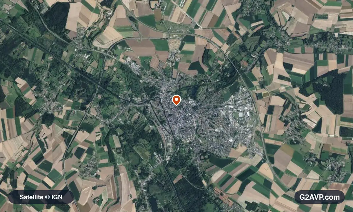 Vue satellite (orthophoto IGN) du secteur d'Abbeville, même emprise que la carte géologique