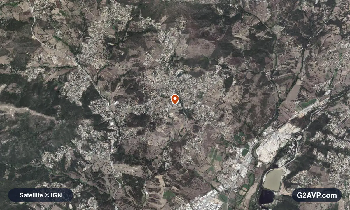 Vue satellite (orthophoto IGN) du secteur d'Afa, même emprise que la carte géologique