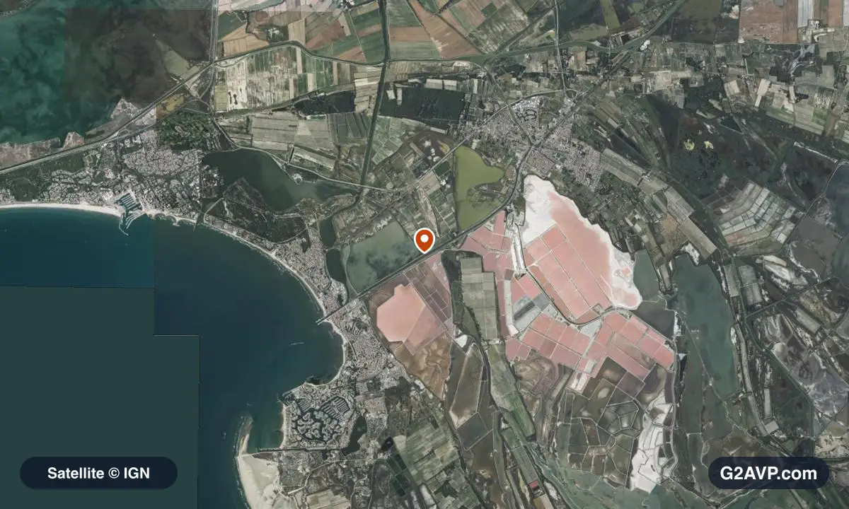 Vue satellite (orthophoto IGN) du secteur d'Aigues-Mortes, même emprise que la carte géologique