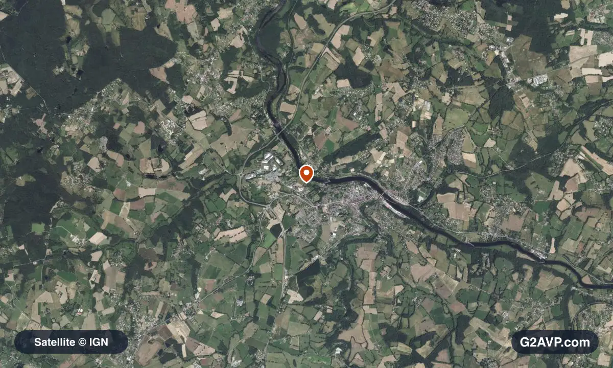 Vue satellite (orthophoto IGN) du secteur d'Aixe-sur-Vienne, même emprise que la carte géologique