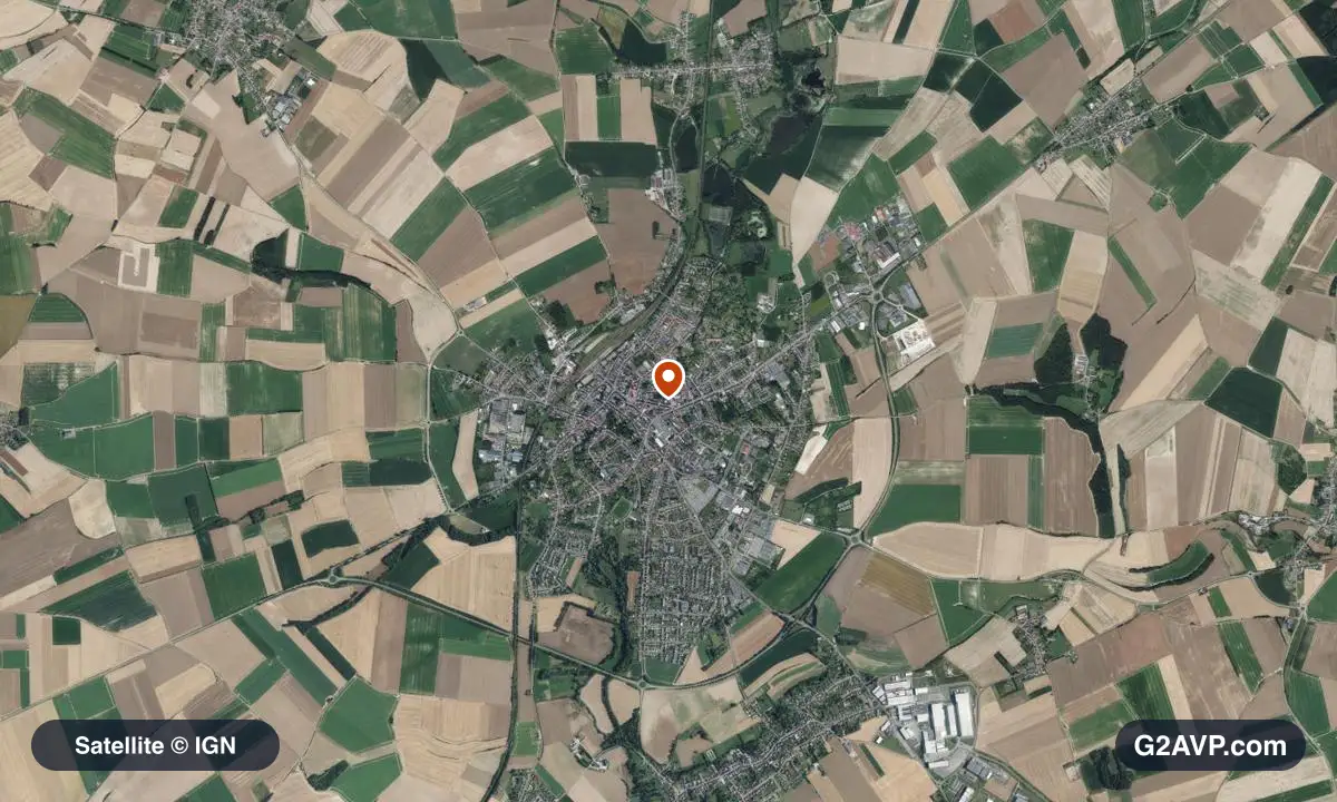 Vue satellite (orthophoto IGN) du secteur d'Albert, même emprise que la carte géologique