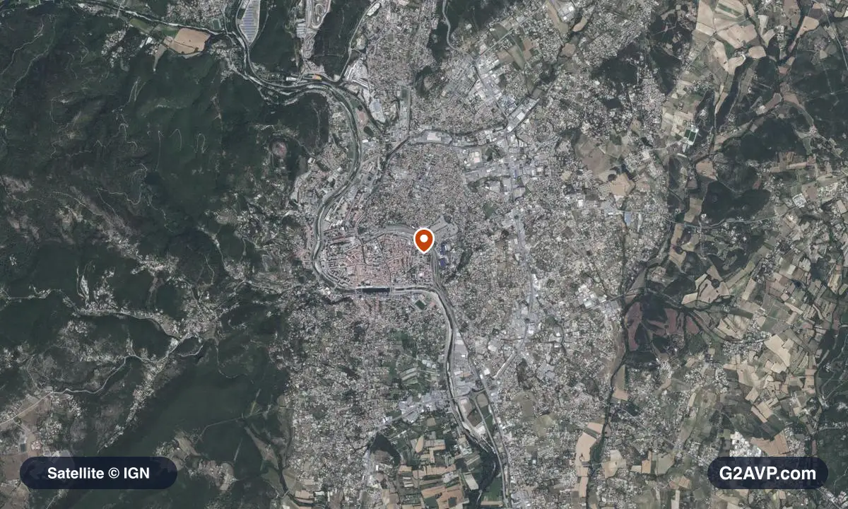 Vue satellite (orthophoto IGN) du secteur d'Alès, même emprise que la carte géologique