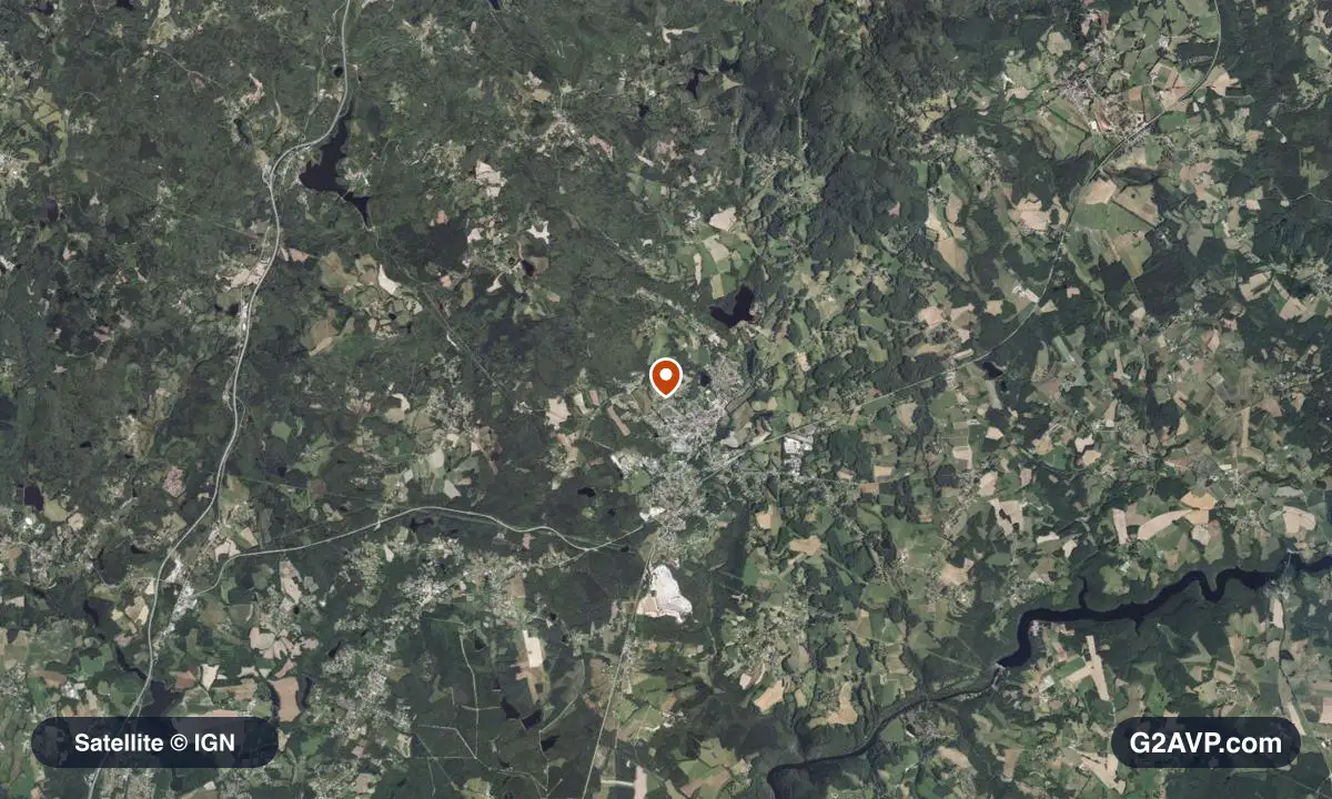Vue satellite (orthophoto IGN) du secteur d'Ambazac, même emprise que la carte géologique