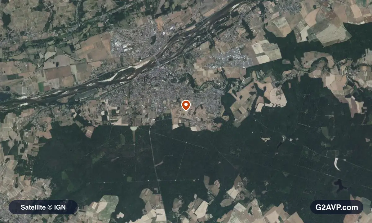 Vue satellite (orthophoto IGN) du secteur d'Amboise, même emprise que la carte géologique
