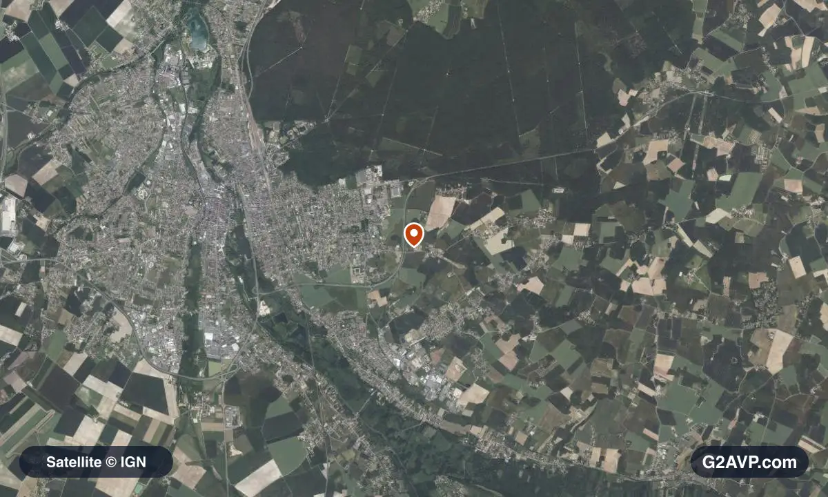 Vue satellite (orthophoto IGN) du secteur d'Amilly, même emprise que la carte géologique