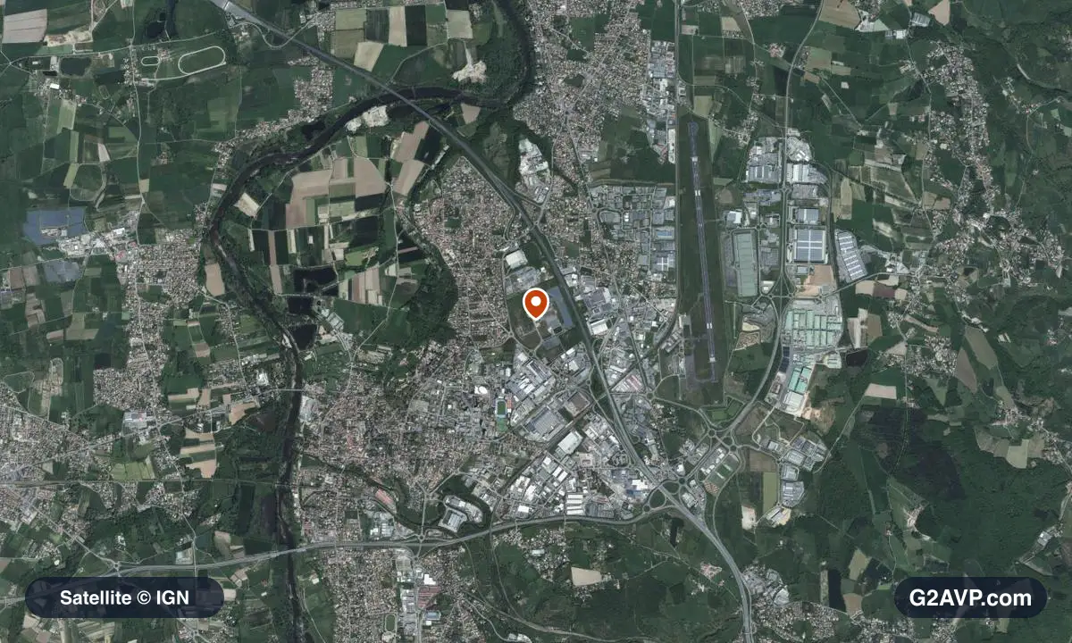 Vue satellite (orthophoto IGN) du secteur d'Andrézieux-Bouthéon, même emprise que la carte géologique