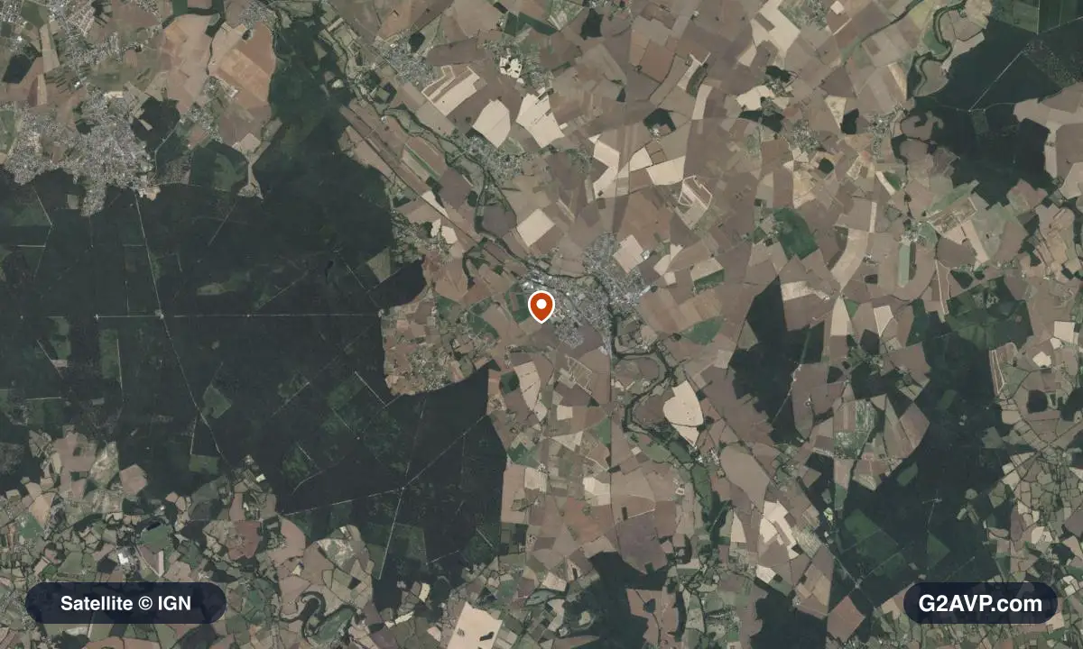 Vue satellite (orthophoto IGN) du secteur d'Ardentes, même emprise que la carte géologique