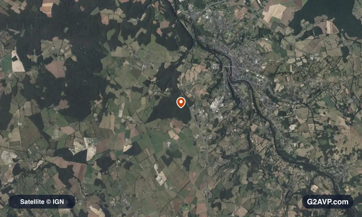 Vue satellite (orthophoto IGN) du secteur d'Argenton-sur-Creuse, même emprise que la carte géologique