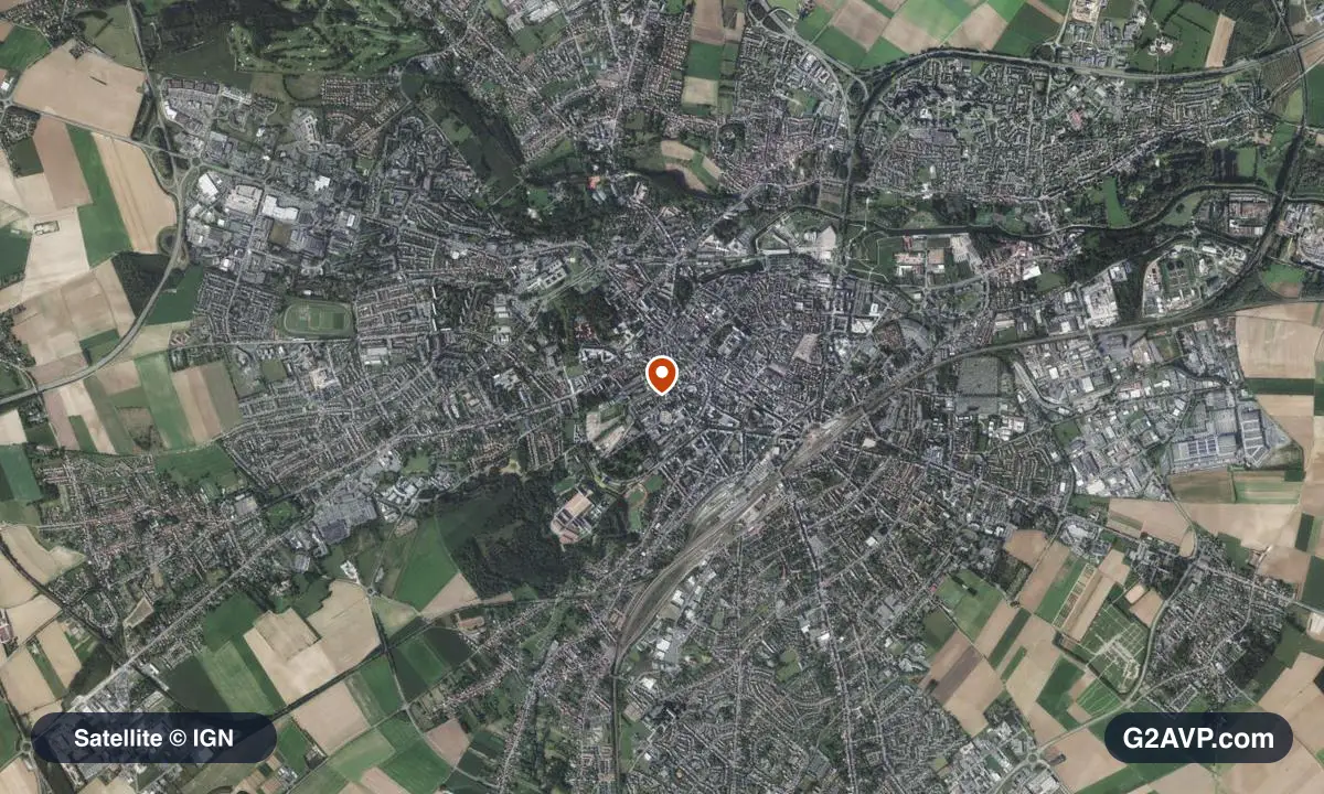 Vue satellite (orthophoto IGN) du secteur d'Arras, même emprise que la carte géologique