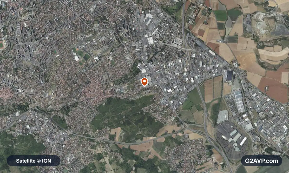 Vue satellite (orthophoto IGN) du secteur d'Aubière, même emprise que la carte géologique