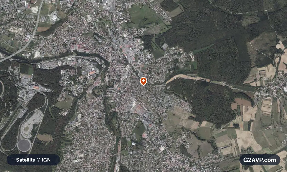 Vue satellite (orthophoto IGN) du secteur d'Audincourt, même emprise que la carte géologique