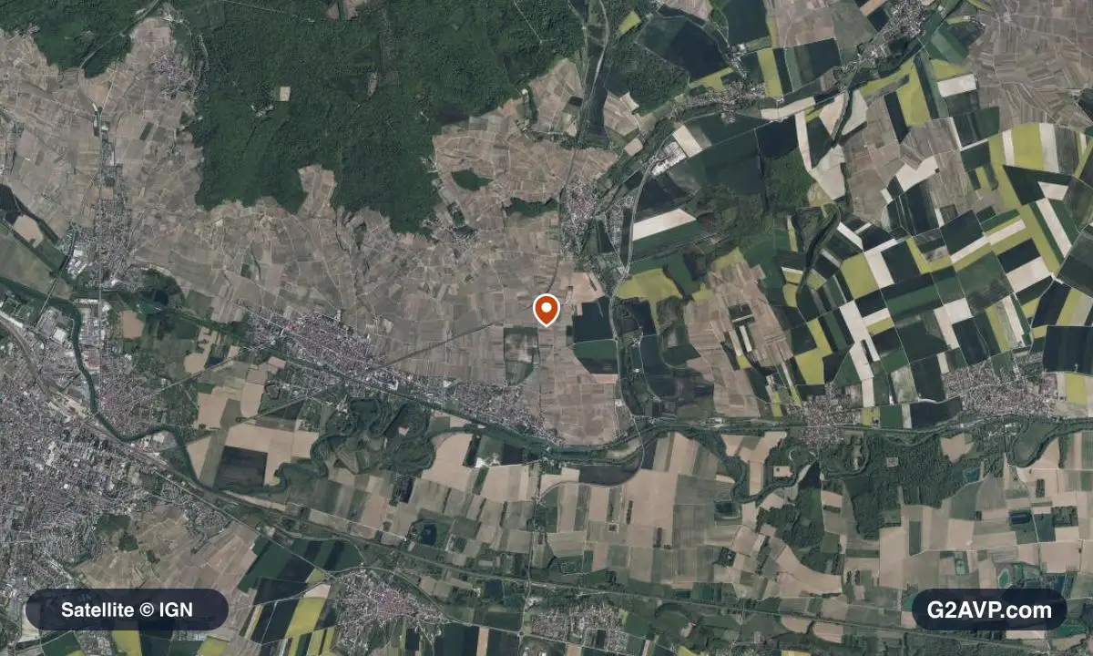 Vue satellite (orthophoto IGN) du secteur d'Aÿ-Champagne, même emprise que la carte géologique