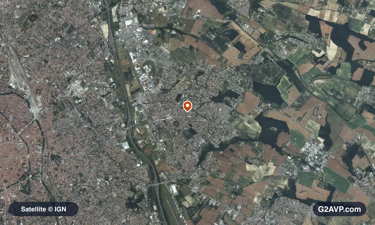 Vue satellite (orthophoto IGN) du secteur de Balma, même emprise que la carte géologique