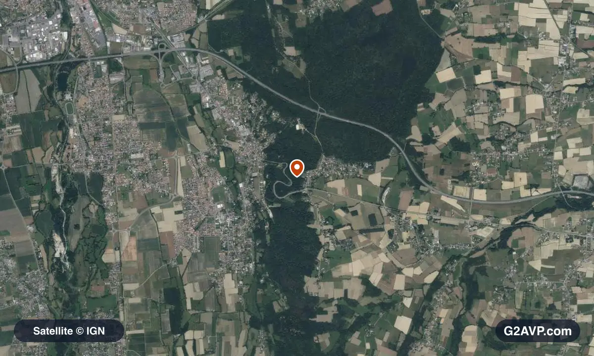 Vue satellite (orthophoto IGN) du secteur de Barbazan-Debat, même emprise que la carte géologique
