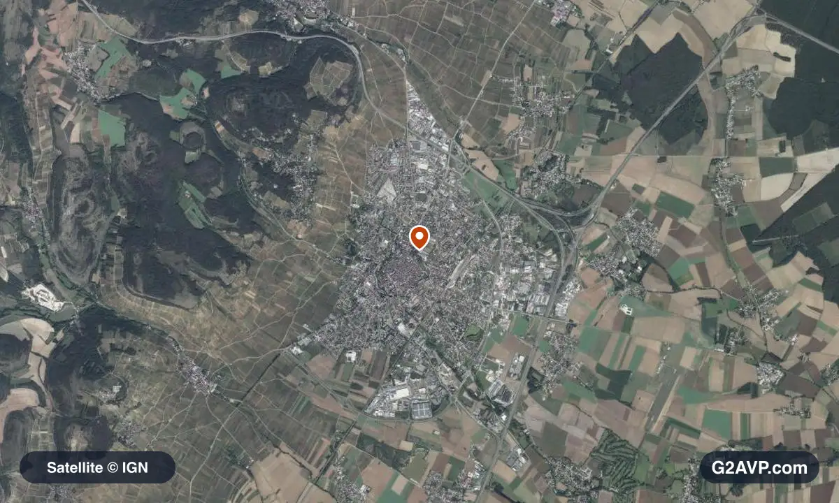Vue satellite (orthophoto IGN) du secteur de Beaune, même emprise que la carte géologique