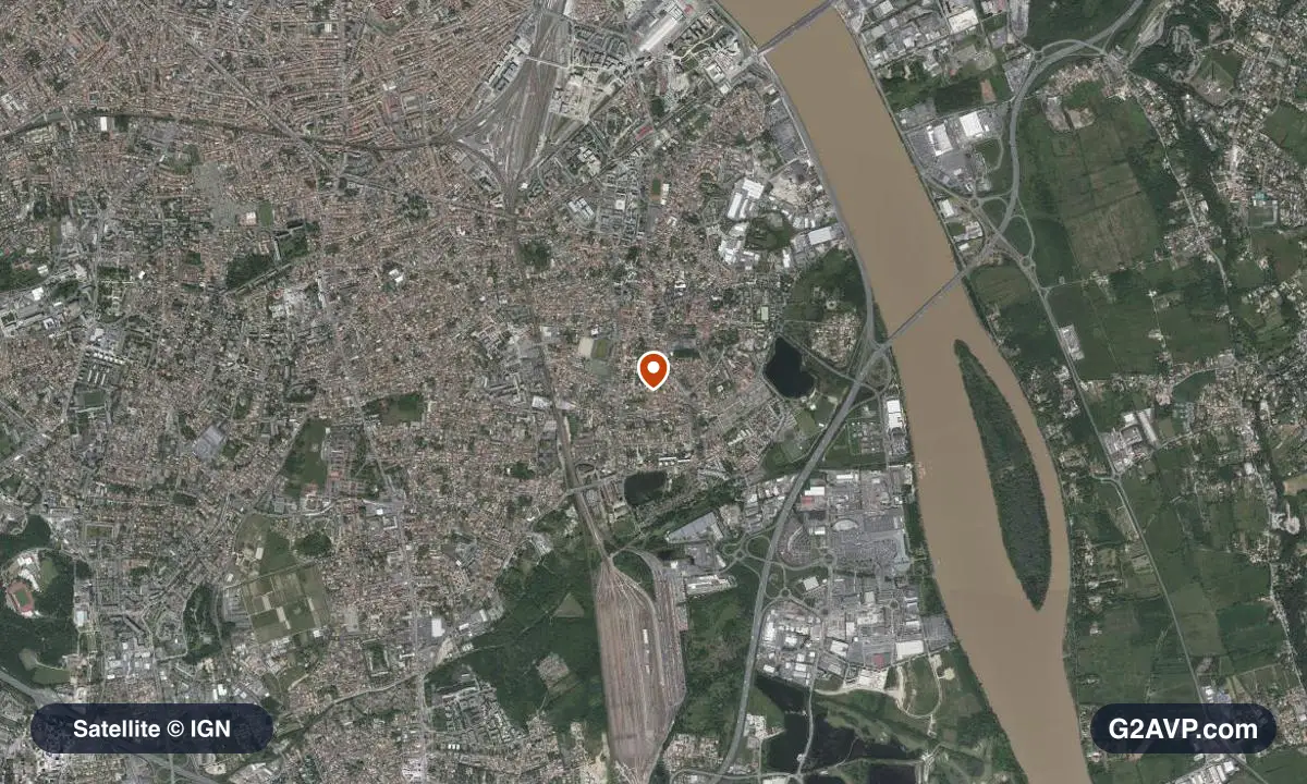 Vue satellite (orthophoto IGN) du secteur de Bègles, même emprise que la carte géologique