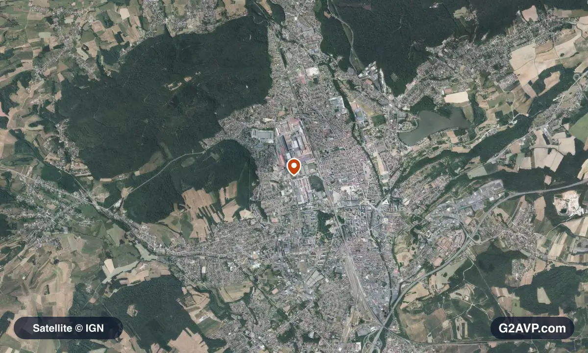 Vue satellite (orthophoto IGN) du secteur de Belfort, même emprise que la carte géologique
