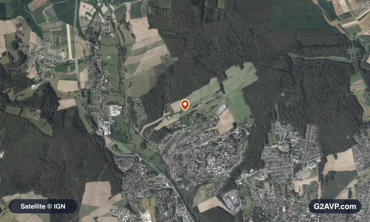 Vue satellite (orthophoto IGN) du secteur de Bethoncourt, même emprise que la carte géologique