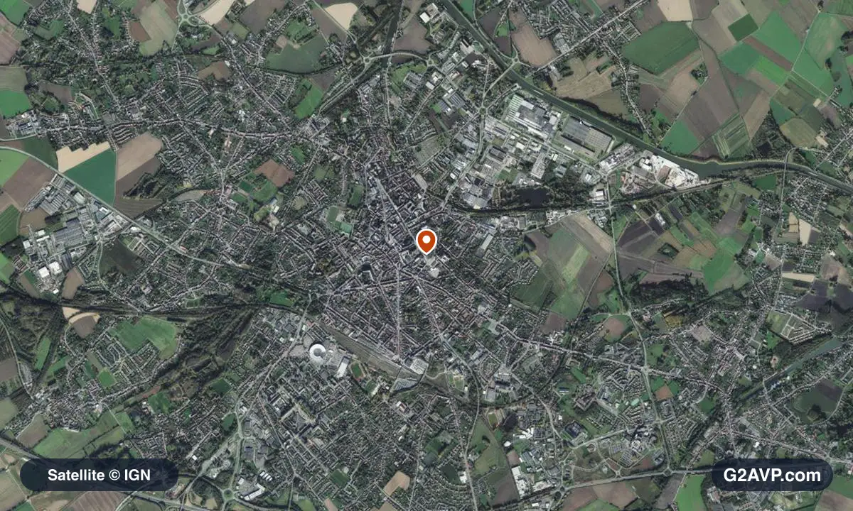 Vue satellite (orthophoto IGN) du secteur de Béthune, même emprise que la carte géologique