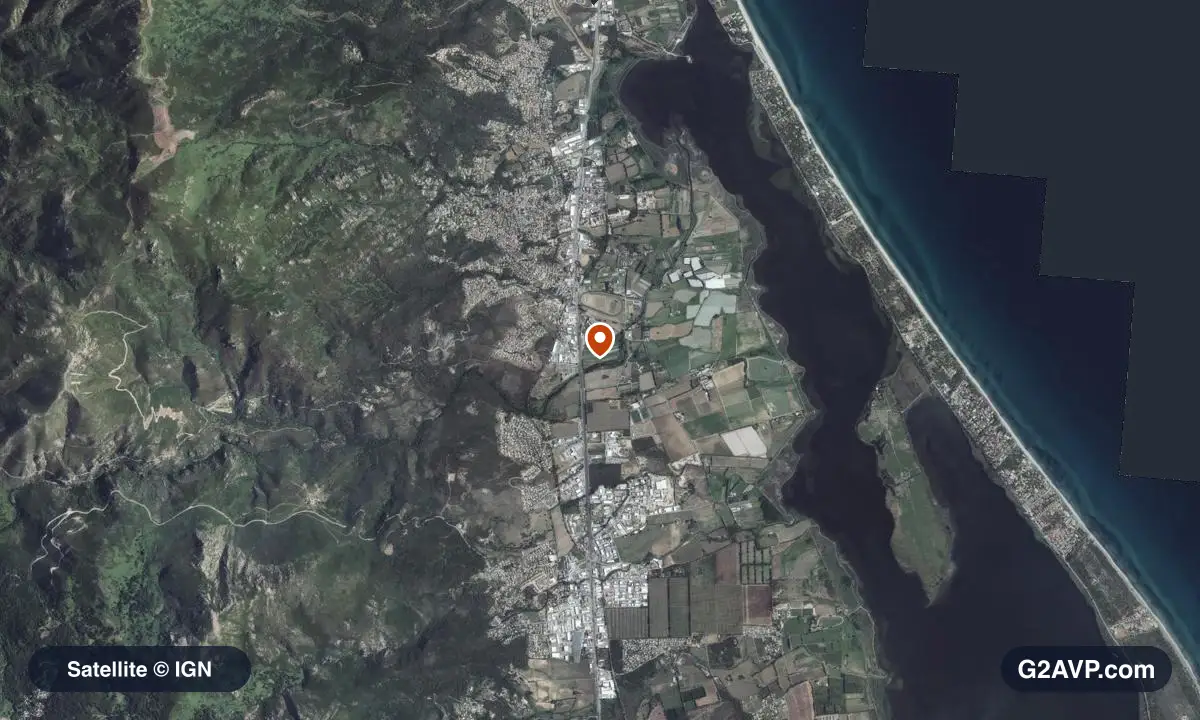 Vue satellite (orthophoto IGN) du secteur de Biguglia, même emprise que la carte géologique