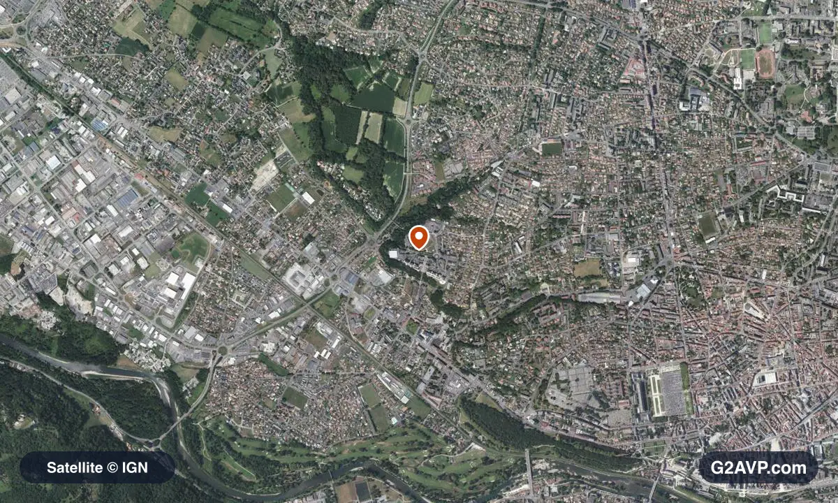 Vue satellite (orthophoto IGN) du secteur de Billère, même emprise que la carte géologique