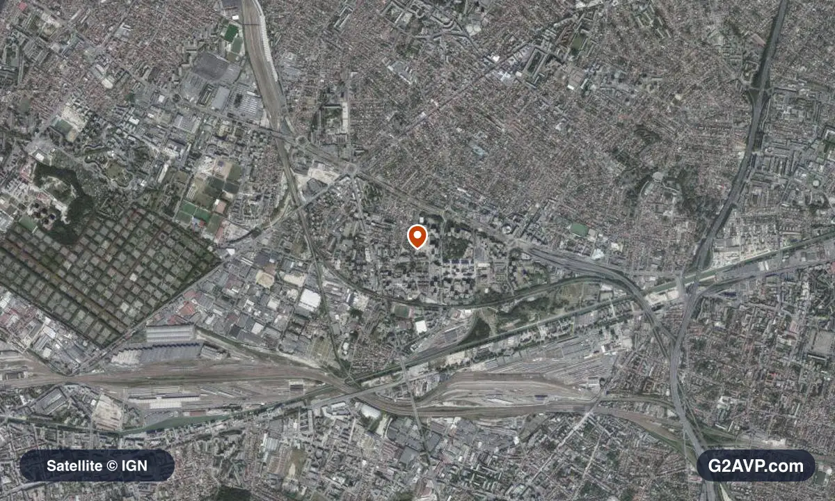 Vue satellite (orthophoto IGN) du secteur de Bobigny, même emprise que la carte géologique