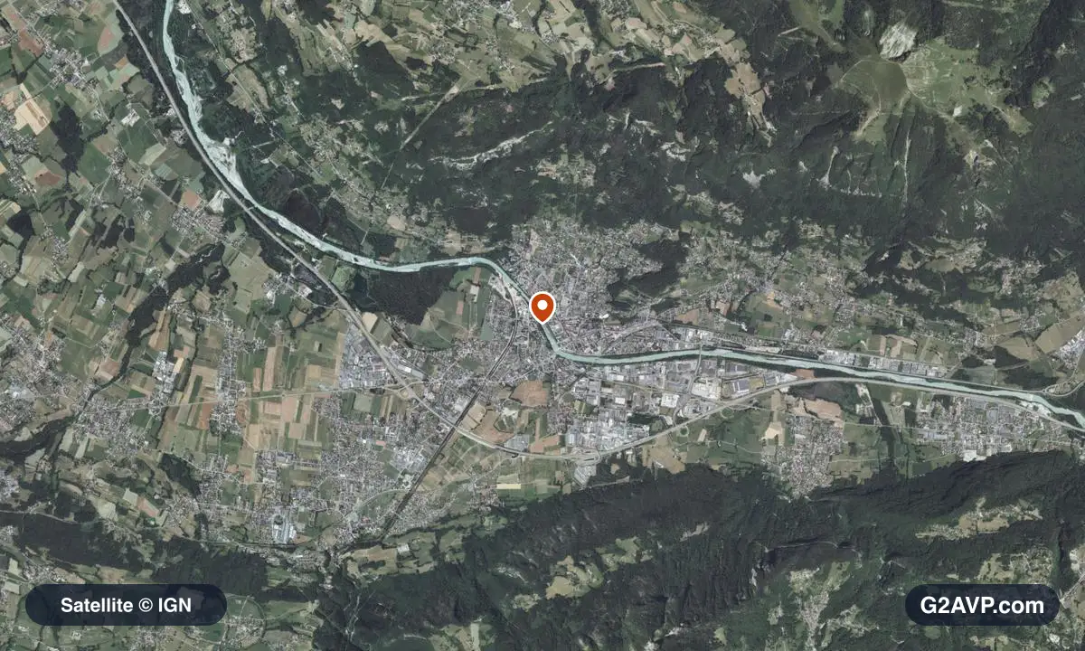 Vue satellite (orthophoto IGN) du secteur de Bonneville, même emprise que la carte géologique
