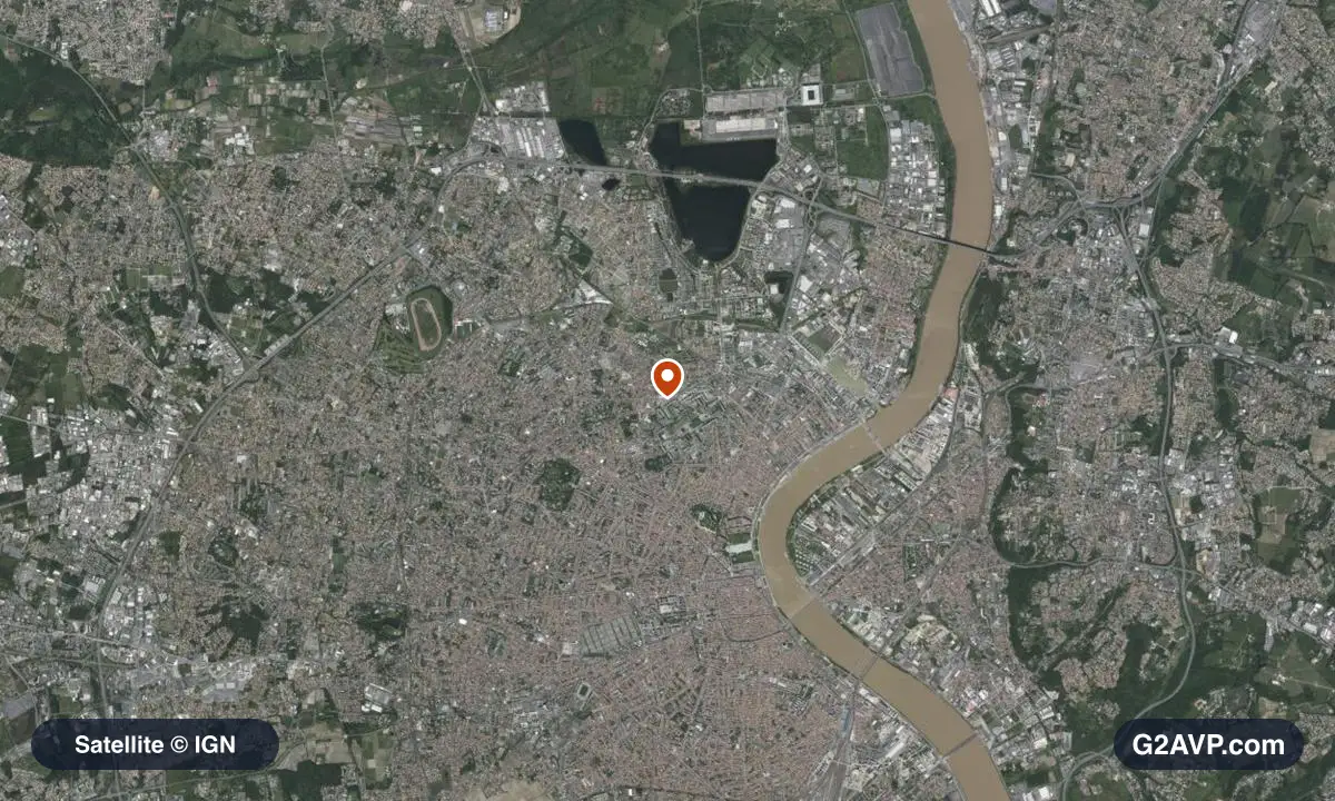 Vue satellite (orthophoto IGN) du secteur de Bordeaux, même emprise que la carte géologique