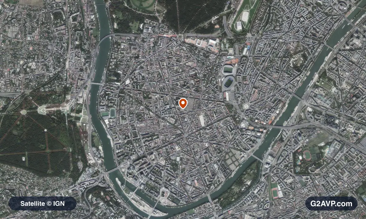 Vue satellite (orthophoto IGN) du secteur de Boulogne-Billancourt, même emprise que la carte géologique