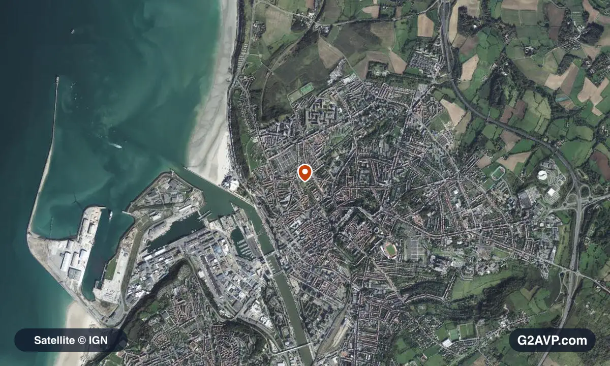 Vue satellite (orthophoto IGN) du secteur de Boulogne-sur-Mer, même emprise que la carte géologique