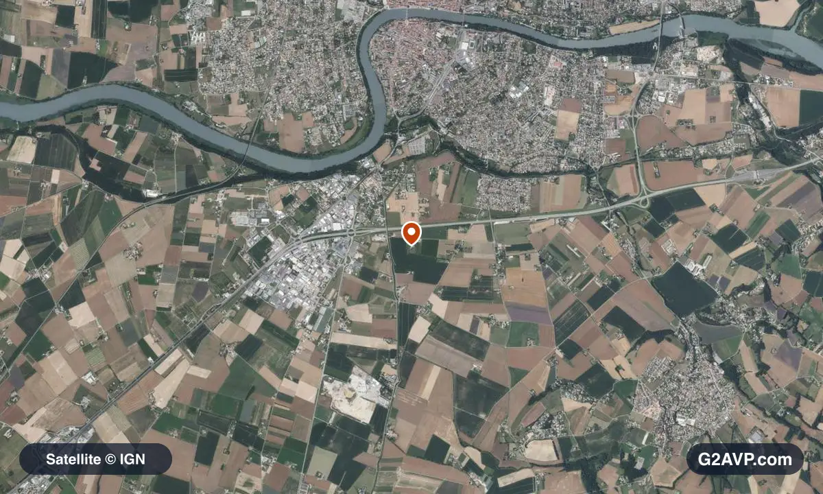 Vue satellite (orthophoto IGN) du secteur de Bourg-de-Péage, même emprise que la carte géologique
