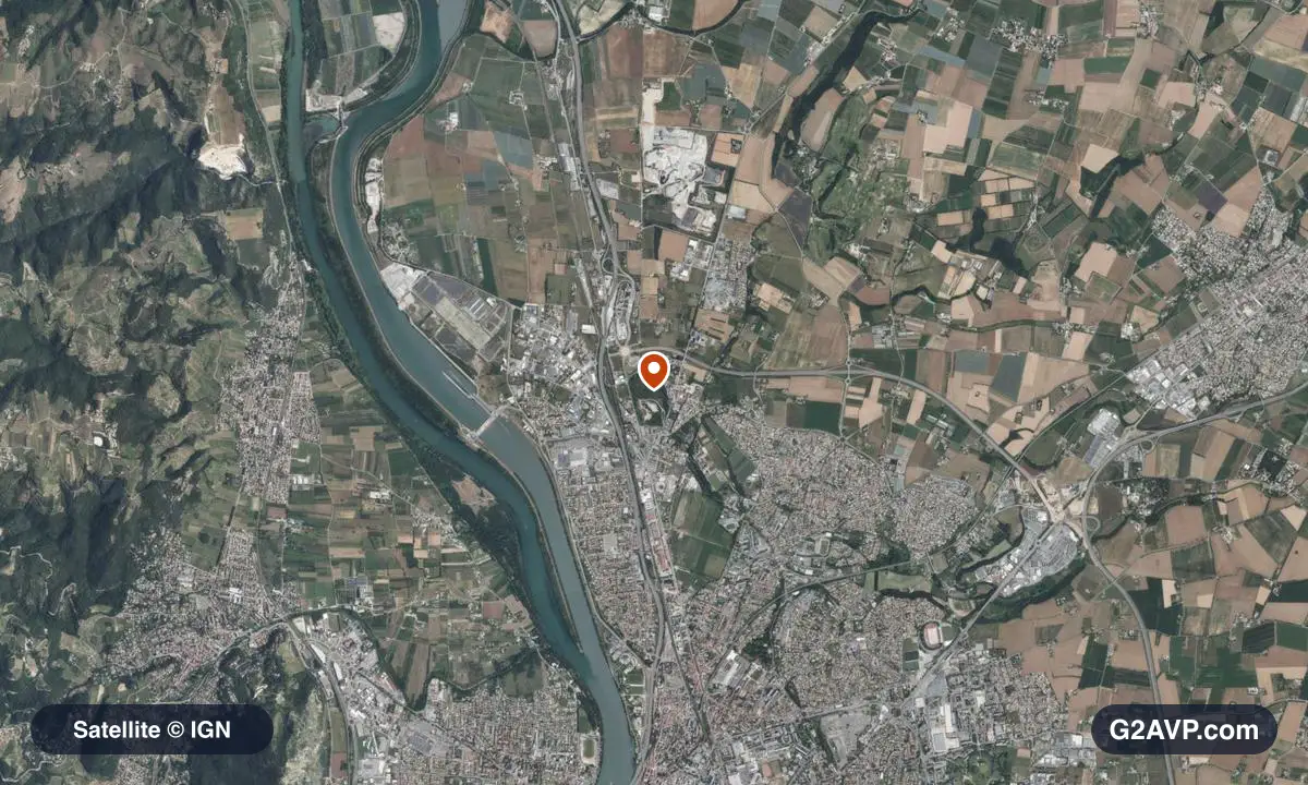 Vue satellite (orthophoto IGN) du secteur de Bourg-lès-Valence, même emprise que la carte géologique
