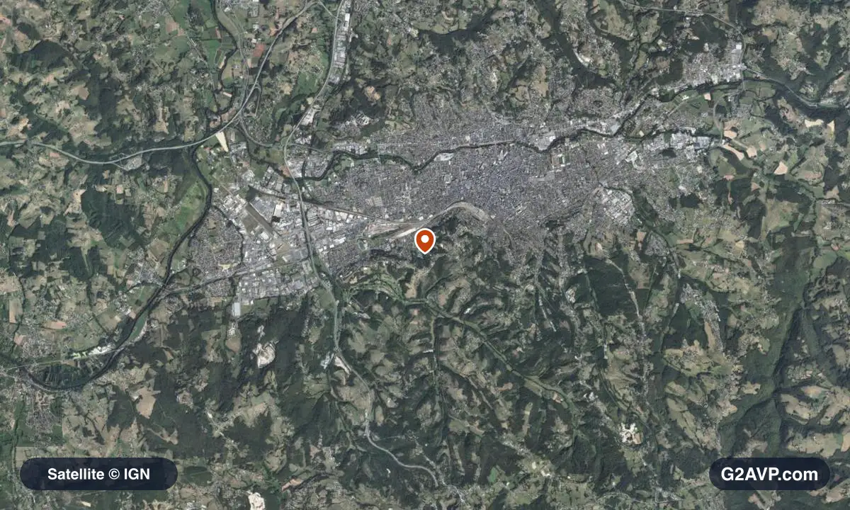 Vue satellite (orthophoto IGN) du secteur de Brive-la-Gaillarde, même emprise que la carte géologique