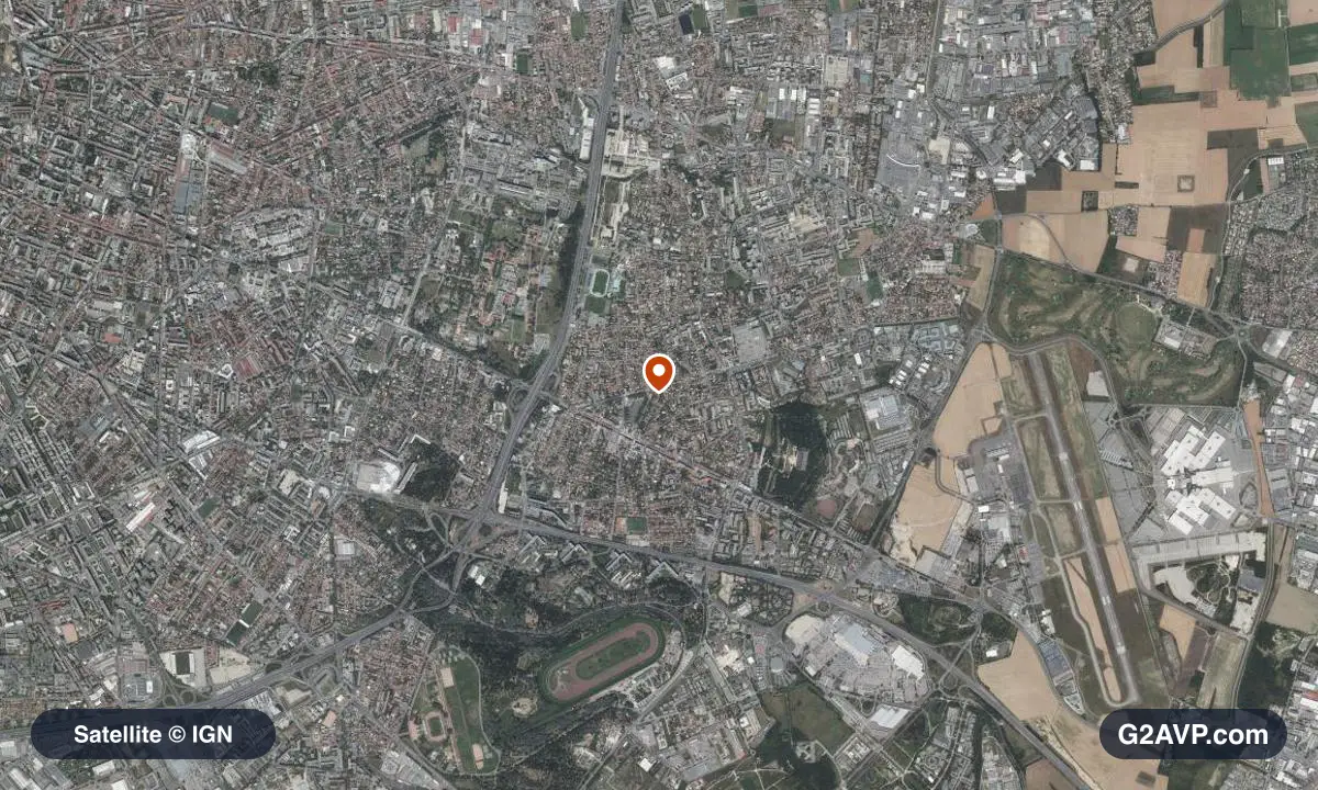 Vue satellite (orthophoto IGN) du secteur de Bron, même emprise que la carte géologique
