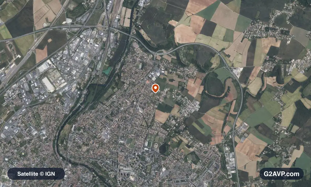 Vue satellite (orthophoto IGN) du secteur de Buxerolles, même emprise que la carte géologique