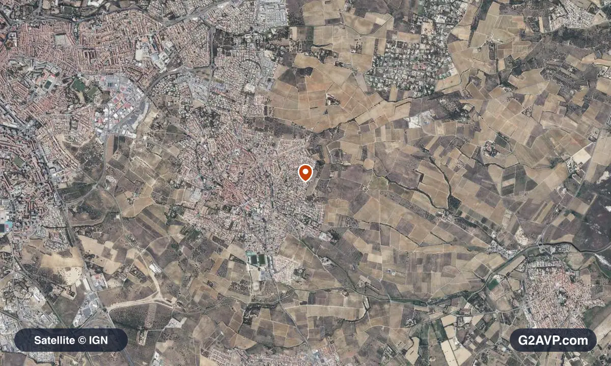 Vue satellite (orthophoto IGN) du secteur de Cabestany, même emprise que la carte géologique