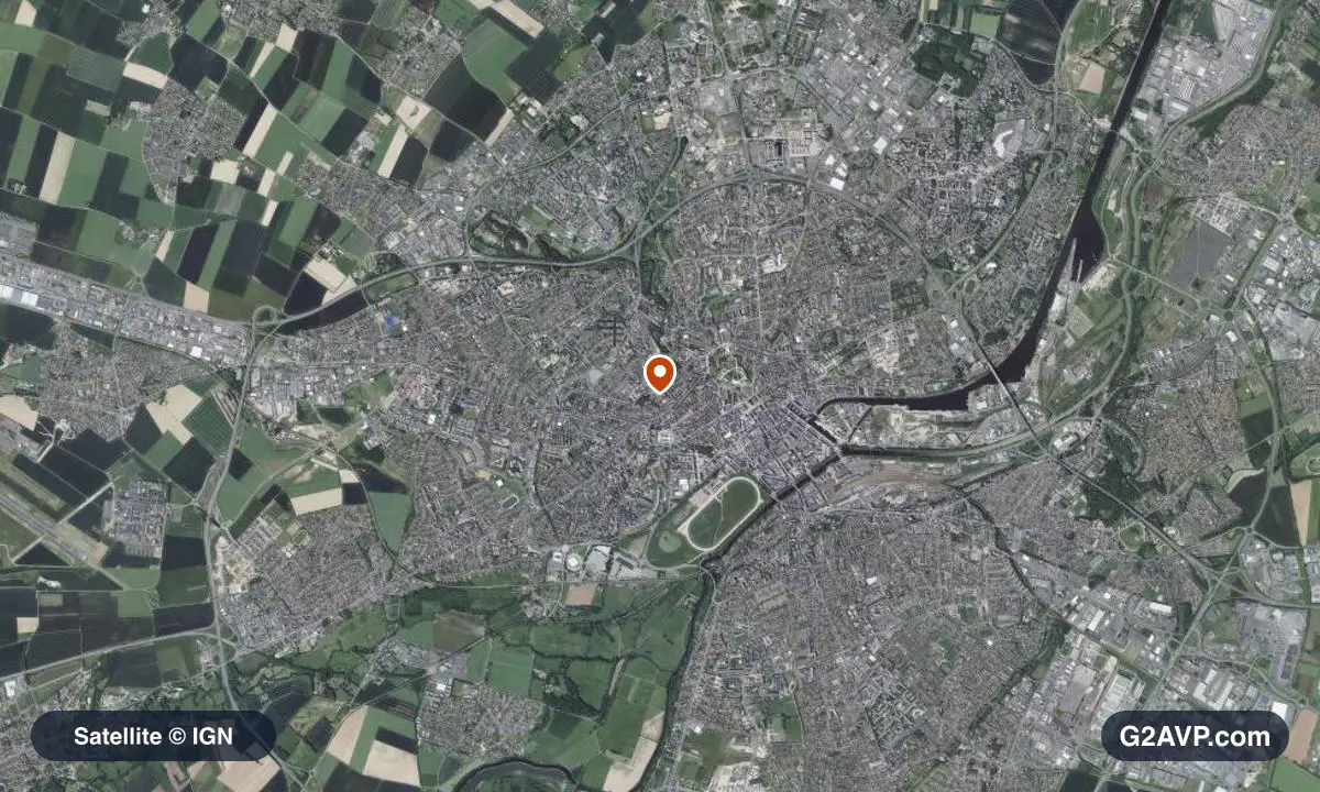 Vue satellite (orthophoto IGN) du secteur de Caen, même emprise que la carte géologique