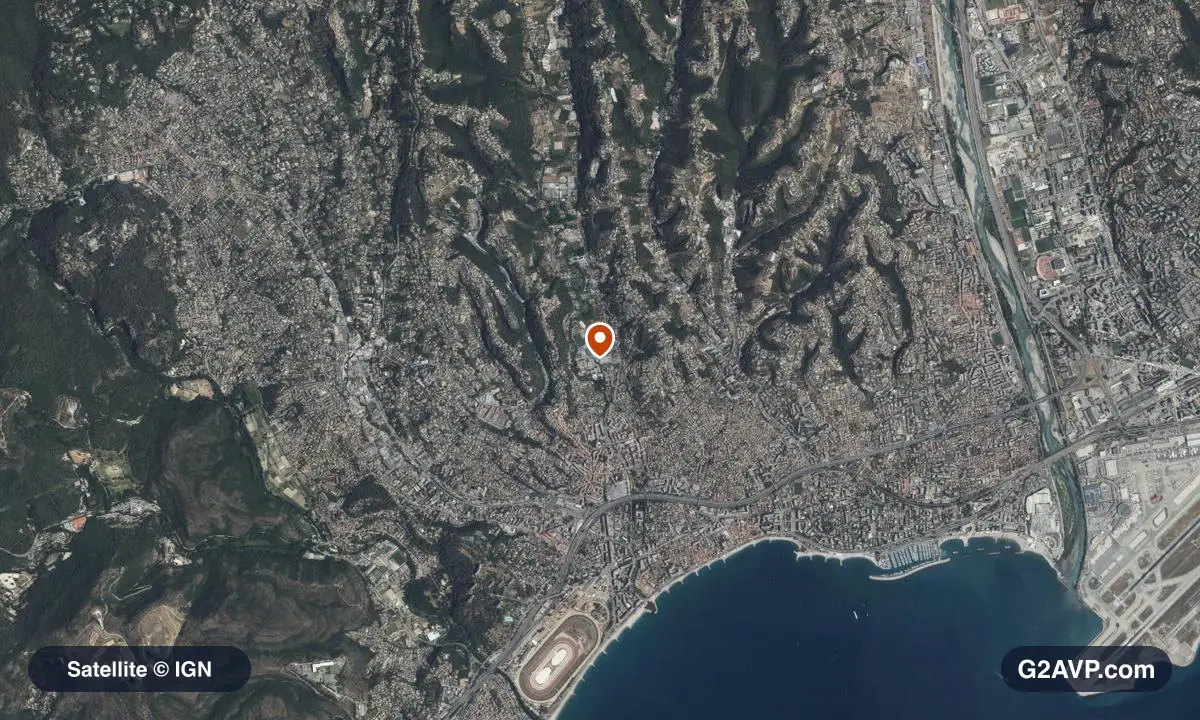 Vue satellite (orthophoto IGN) du secteur de Cagnes-sur-Mer, même emprise que la carte géologique