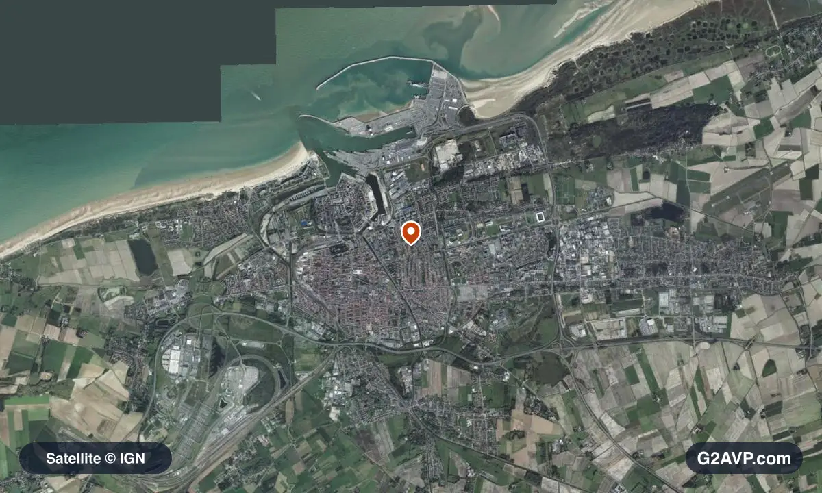 Vue satellite (orthophoto IGN) du secteur de Calais, même emprise que la carte géologique