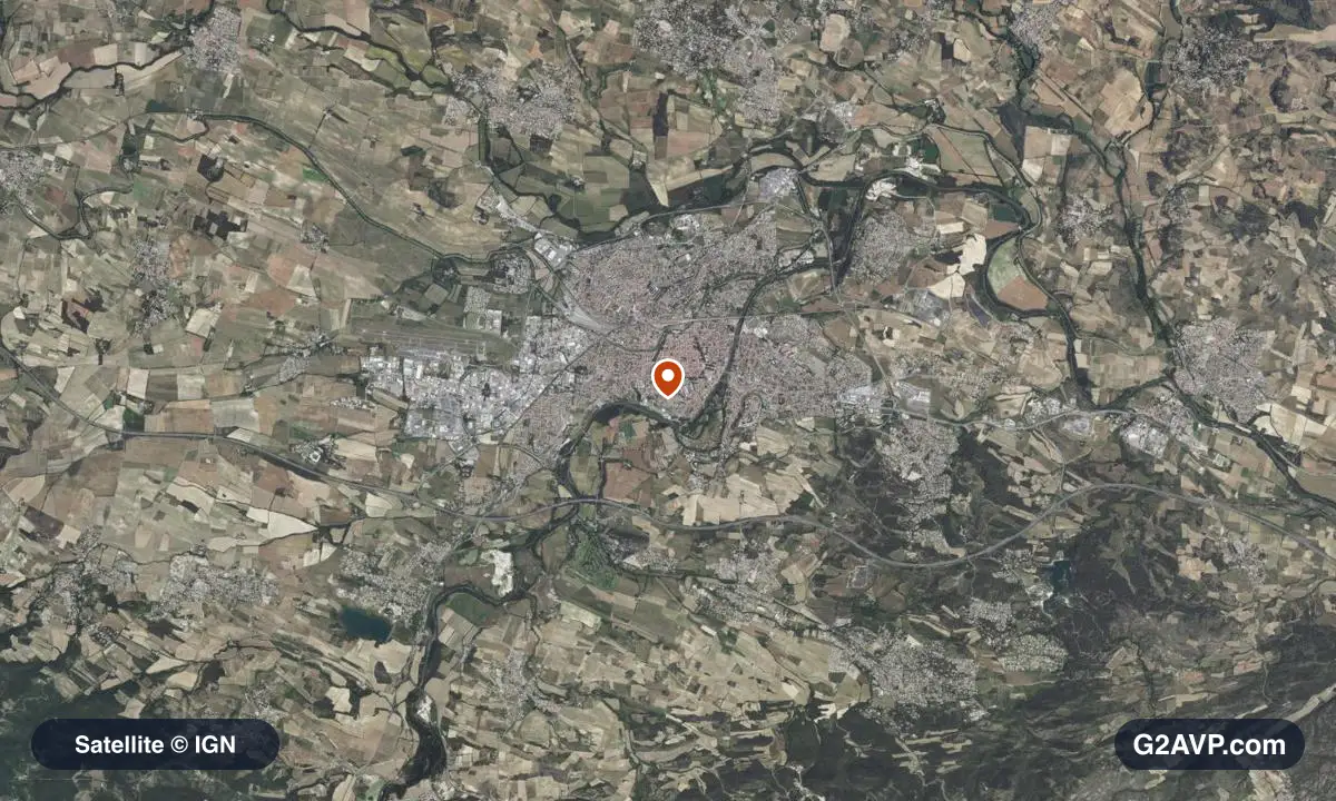 Vue satellite (orthophoto IGN) du secteur de Carcassonne, même emprise que la carte géologique