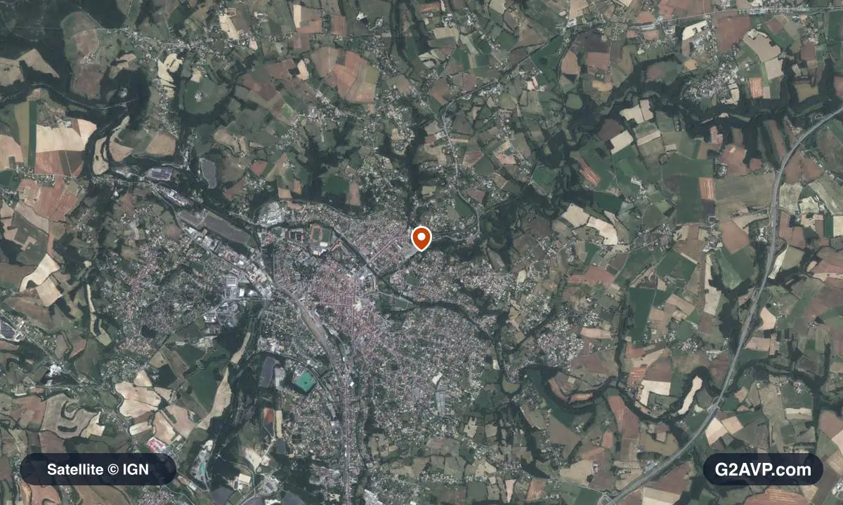 Vue satellite (orthophoto IGN) du secteur de Carmaux, même emprise que la carte géologique