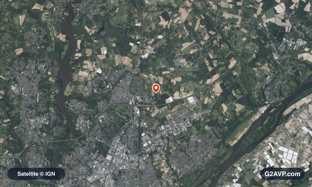Vue satellite (orthophoto IGN) du secteur de Carquefou, même emprise que la carte géologique