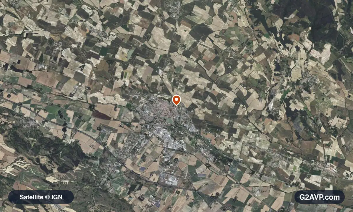 Vue satellite (orthophoto IGN) du secteur de Castelnaudary, même emprise que la carte géologique