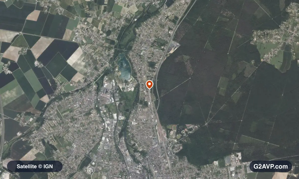 Vue satellite (orthophoto IGN) du secteur de Châlette-sur-Loing, même emprise que la carte géologique