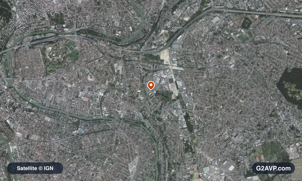 Vue satellite (orthophoto IGN) du secteur de Champigny-sur-Marne, même emprise que la carte géologique