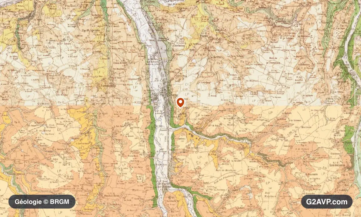 Carte géologique BRGM au 1/50 000 du secteur de Charny Orée de Puisaye : craie en formations dominantes, repère au centre de la commune