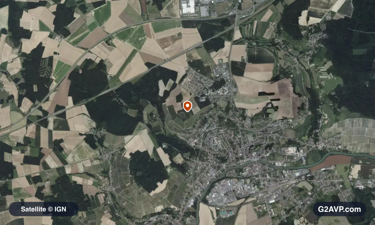 Vue satellite (orthophoto IGN) du secteur de Château-Thierry, même emprise que la carte géologique
