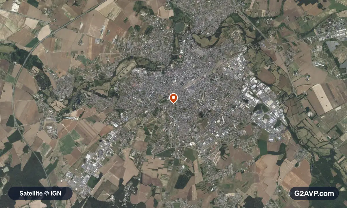 Vue satellite (orthophoto IGN) du secteur de Châteauroux, même emprise que la carte géologique