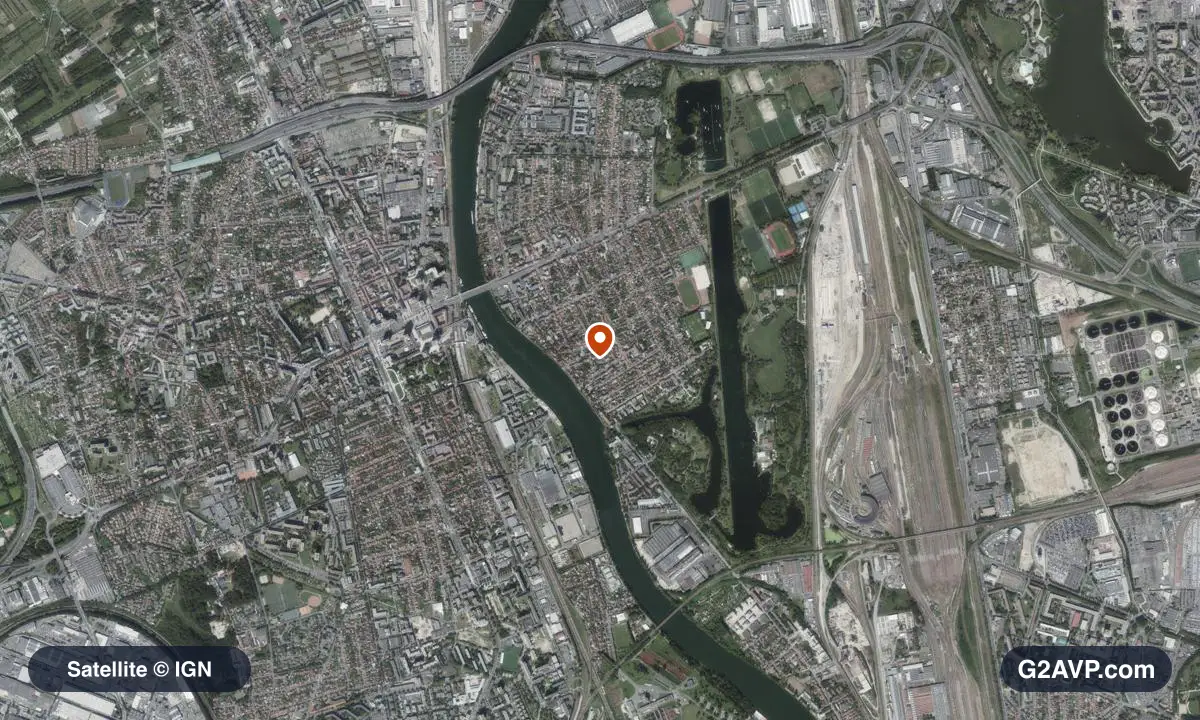 Vue satellite (orthophoto IGN) du secteur de Choisy-le-Roi, même emprise que la carte géologique