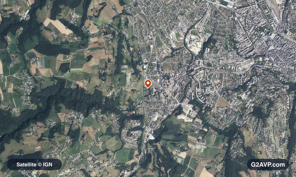 Vue satellite (orthophoto IGN) du secteur de Cognin, même emprise que la carte géologique